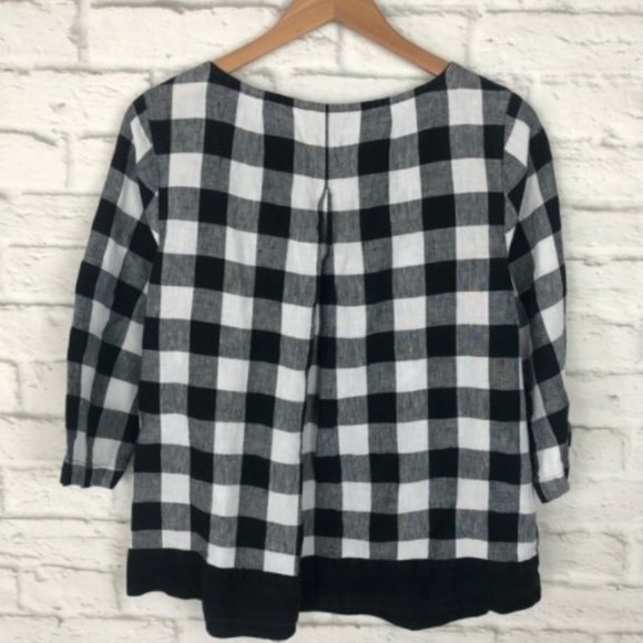 J. Jill Buffalo Plaid “love linen” 3/4 Sleeve Top Petite - Picture 5 of 8
